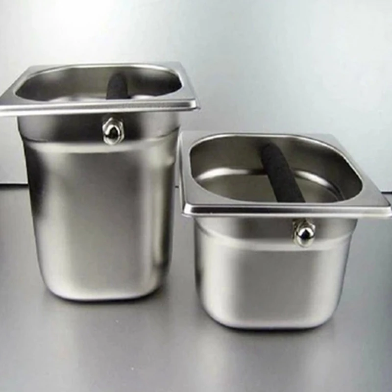

2-Piece Set Stainless Steel Espresso Knock Box Container with Rubber Bar for Coffee Machine