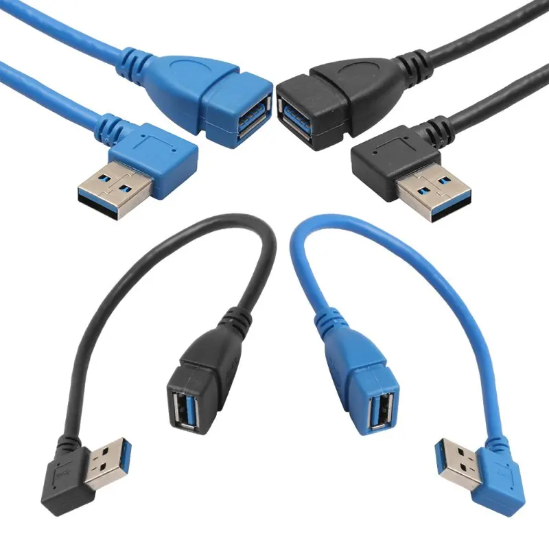 1 шт. 480 Мбит/с USB 3,0 Прямоугольный удлинитель 90 градусов адаптер «Папа-мама» шнур USB кабели высокое качество