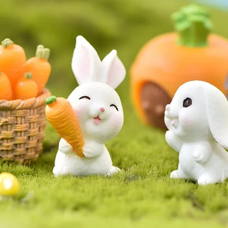 

1 Set Miniatures Rabbit Easter Hare Animal Figurine Resin Craft Mini Home Cake Decoration Accessories Desk Office Fairy Garden