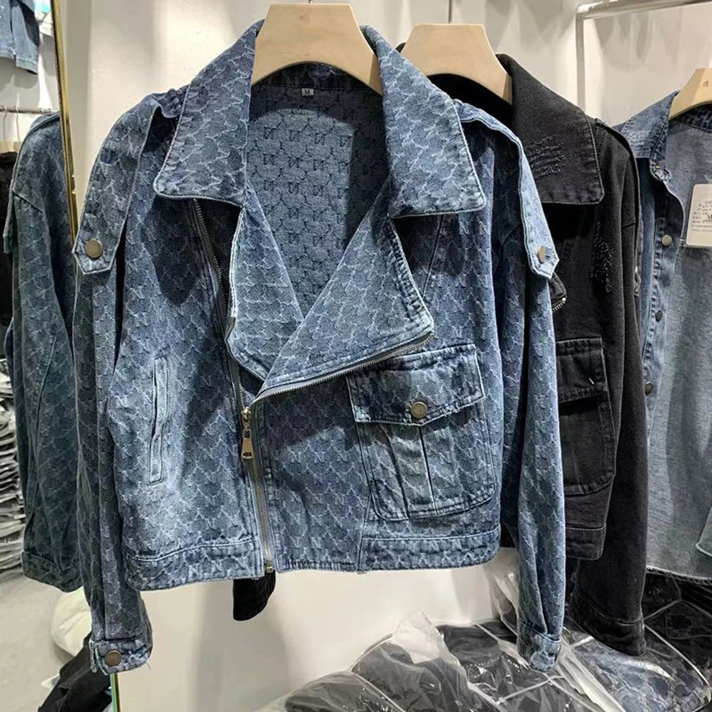 Женская джинсовая куртка с воротником-костюмом винтажная модная и шикарная