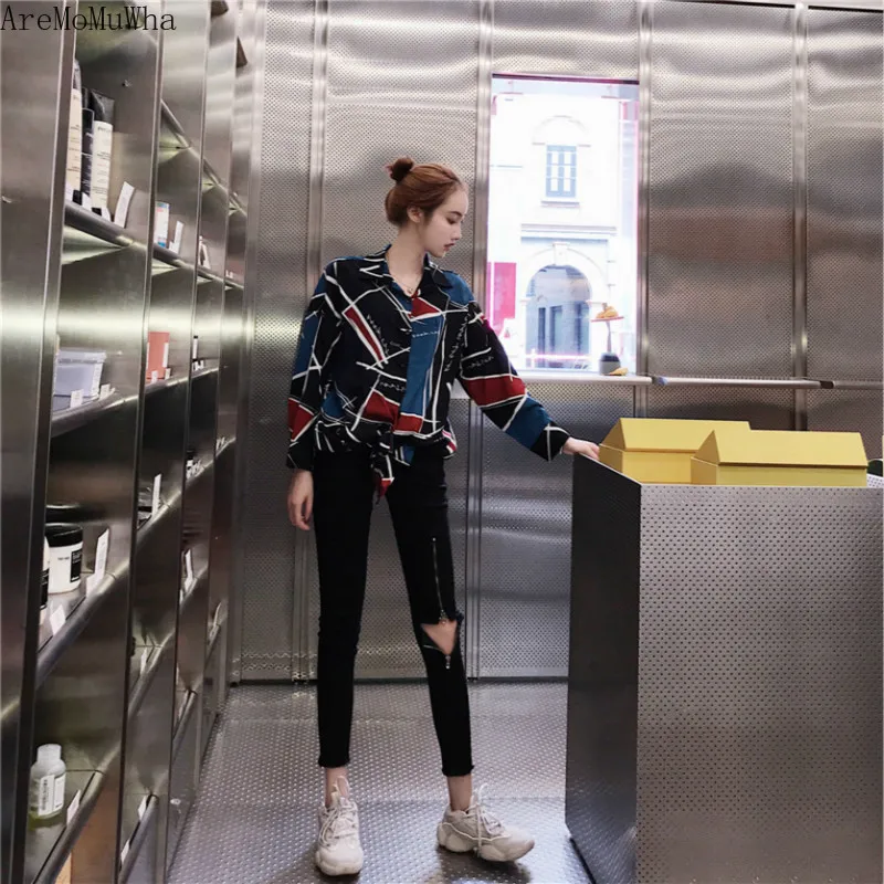 Женские узкие джинсы с высокой талией AreMoMuWha корейские брюки в стиле ретро на