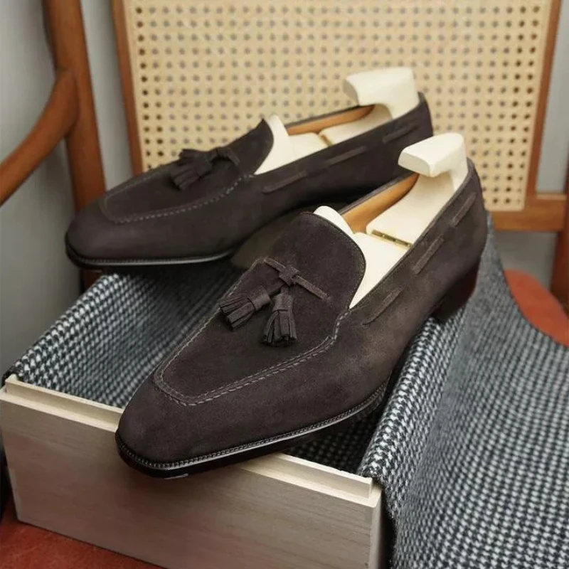 

Brown Men Classic Faux Suede Couture Casual Tassel Loafer Lefu Shoes أحذية للرجال мужская обувь Chaussures Pour Hommes 8KH561