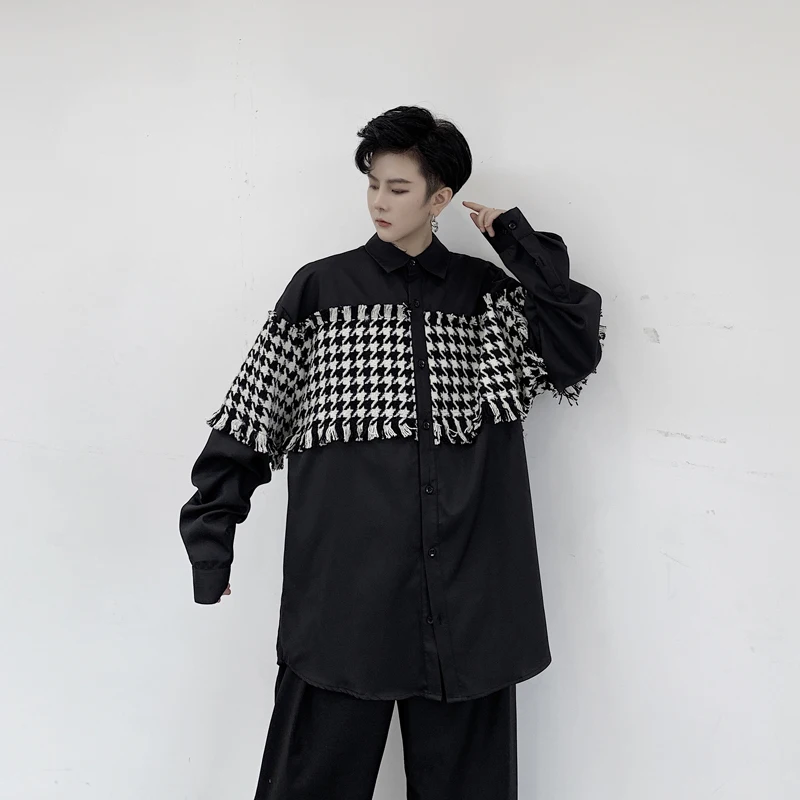 Рубашка мужская клетчатая с длинным рукавом модная свободная повседневная