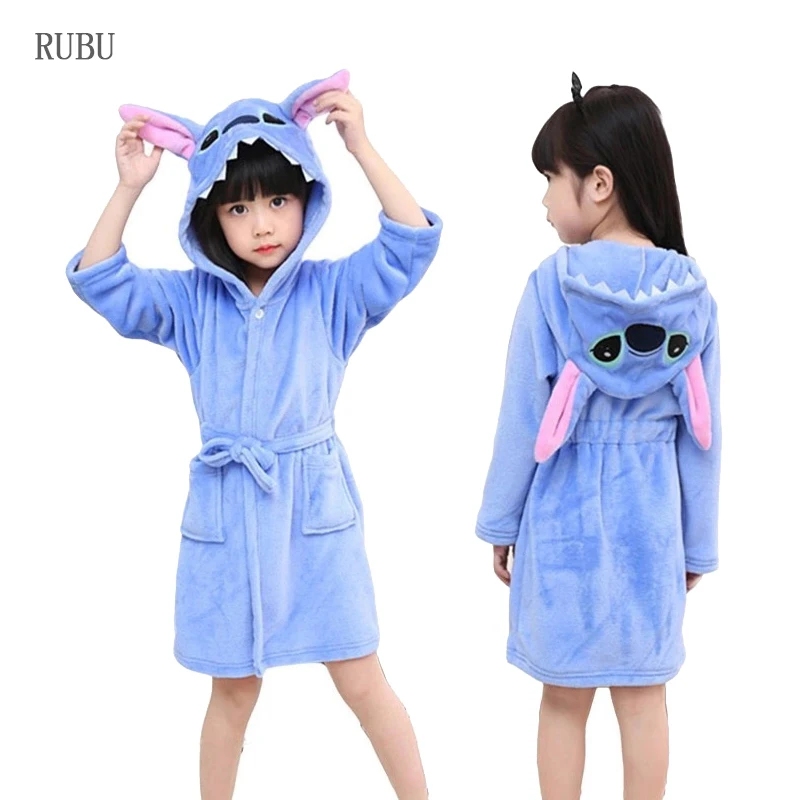 Blue stitch Детский банный халат для девочек; Пижама с единорогом; детский банный халат; банные халаты для мальчиков; пляжное полотенце; одежда для сна с капюшоном; детская пижама; ночная рубашка - Цвет: Blue stitch