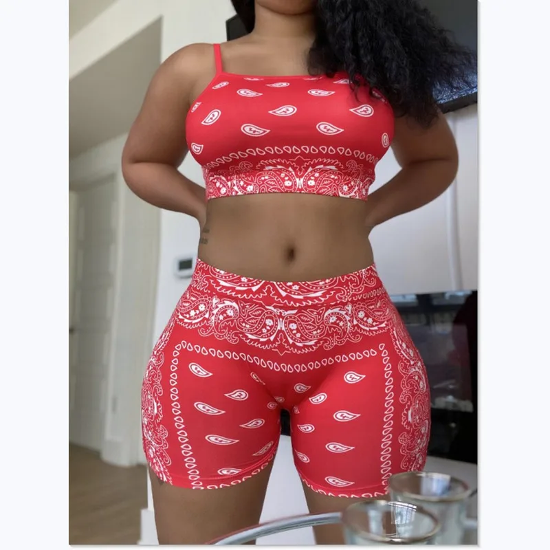 

Женский пижамный комплект, модный короткий топ без рукавов с квадратным вырезом и принтом в виде рыбки и эластичные шорты, комплект из двух ...