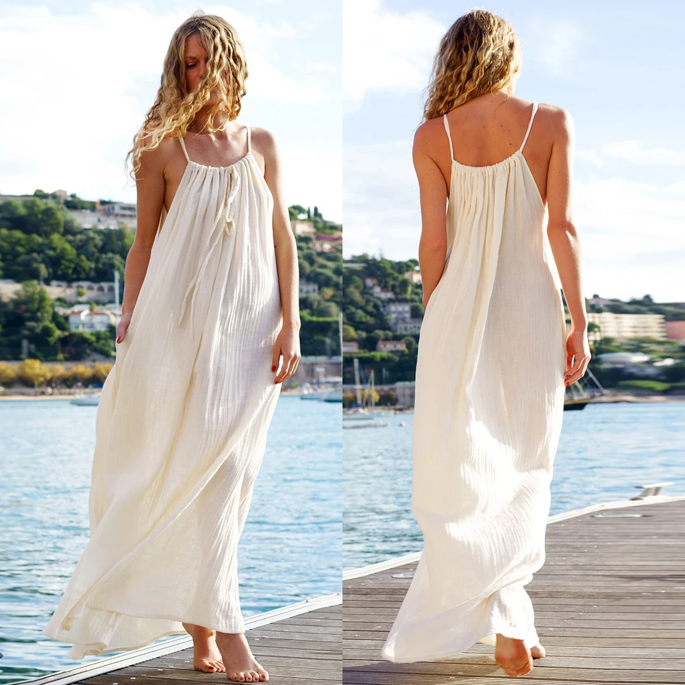 Женские летние платья новинка 2020 женские одноцветные свободные богемные пляжные