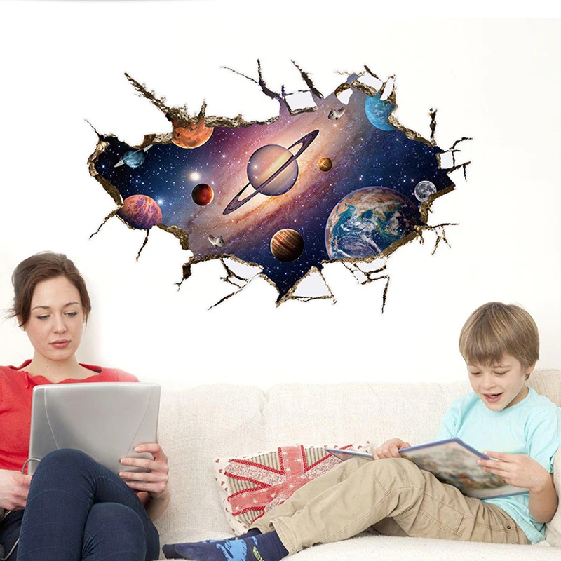 3D наклейки на стену в космосе астронавт планета декор для мальчиков украшение