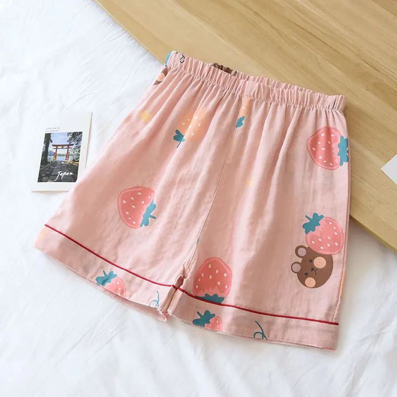 

Japanese Pajama Shorts for Women 2021 Summer Cotton Pyjama Femme Cartoon Cute Print Bottoms Loose Casual Beach Pants Home Suit
