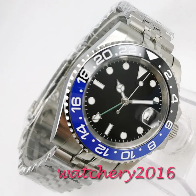 Часы мужские parnis с черным циферблатом военные сапфировым стеклом из нержавеющей