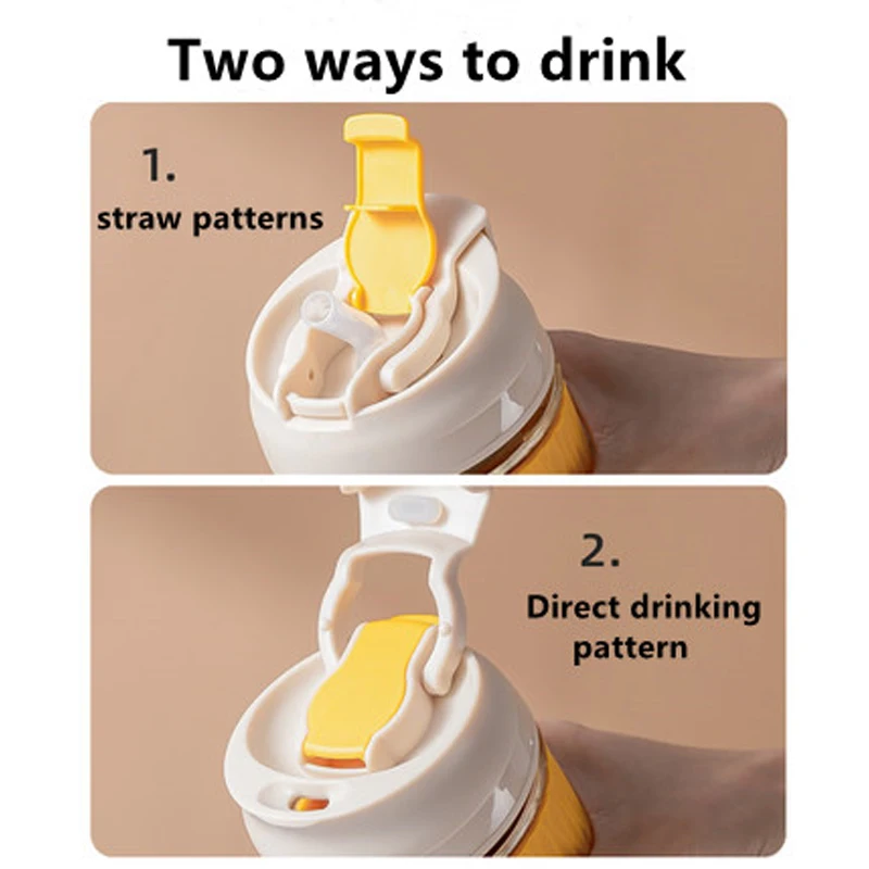 

Glass Cup Portable Coffee Mug Straw Summer Travel Leak Proof Non-Slip Heat Insulation Milk Fruit Juice Tumbler 350/500/600ML