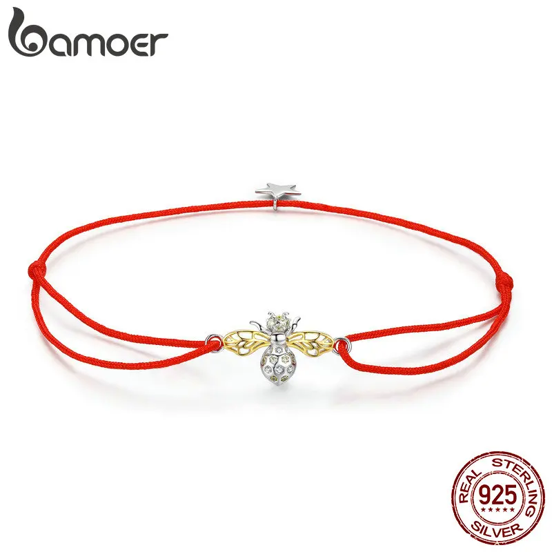 

bamoer Queen Bee Rope Chain Bracelet for Women Genuine 925 Sterling Silver Star Bracelet Gifts Friendship Bracelets SCB156