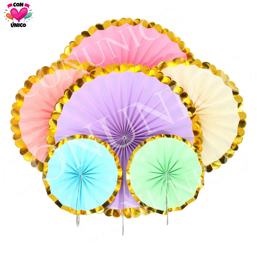 Набор из 6 вееров розовой золотой фольги для украшения свадьбы дня рождения