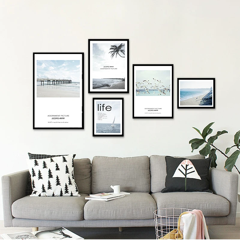 Скандинавский тропический пейзаж плакаты современные принты морской пляж Чайка