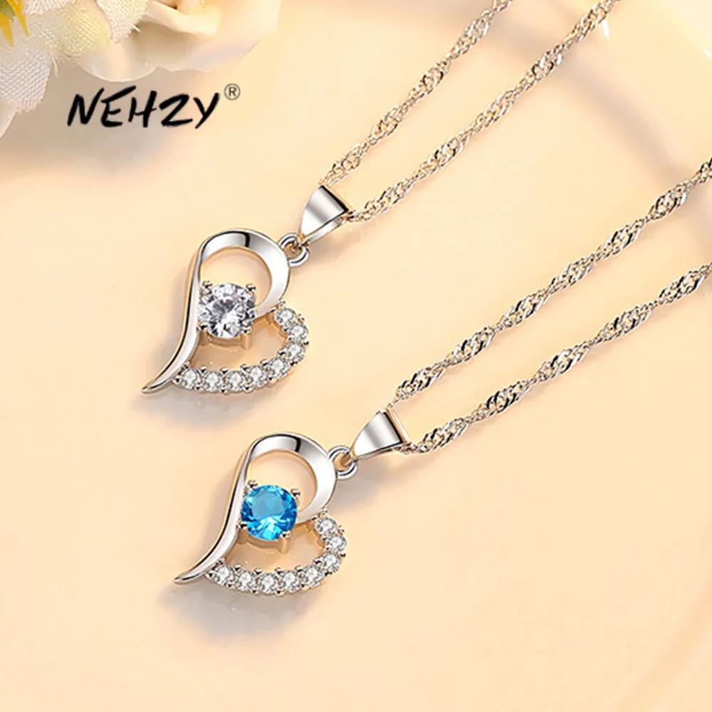 

NEHZY S925 штамп серебряные новые женские модные ювелирные изделия Высокое качество Кристалл Циркон в форме сердца полый кулон ожерелье длина 45...