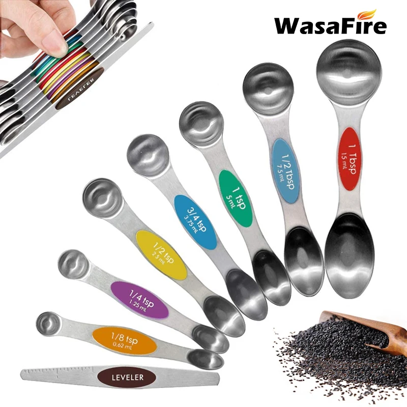 

Мерная столовая ложка для сухих и жидких ингредиентов, мерная ложка с двойной головкой из нержавеющей стали, горячая распродажа 8 шт./компл.