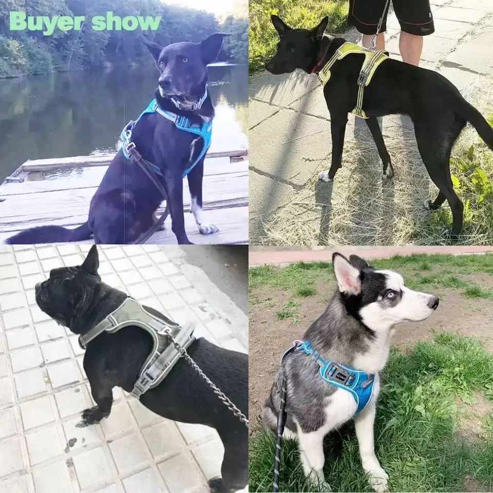 

Reflective Nylon pet Dog Harness All Weather Service Dog Ves Padded Adjustable Safety Vehicular Lead For large medium small Dogs