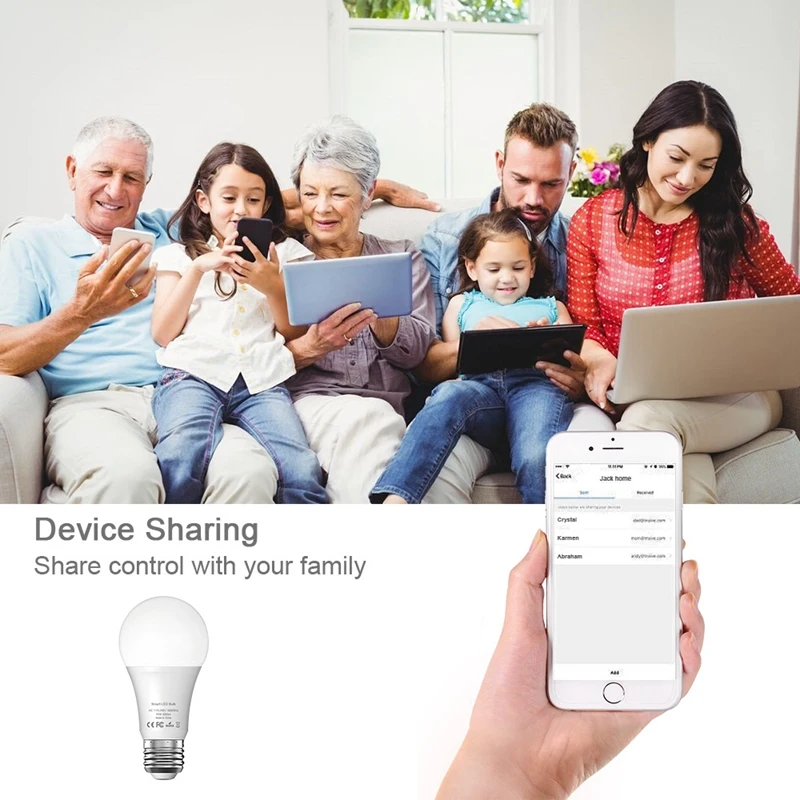 Tuya Smart Life Wifi умный светодиодный светильник лампа E27 10W 900Lm 6500K холодный белый