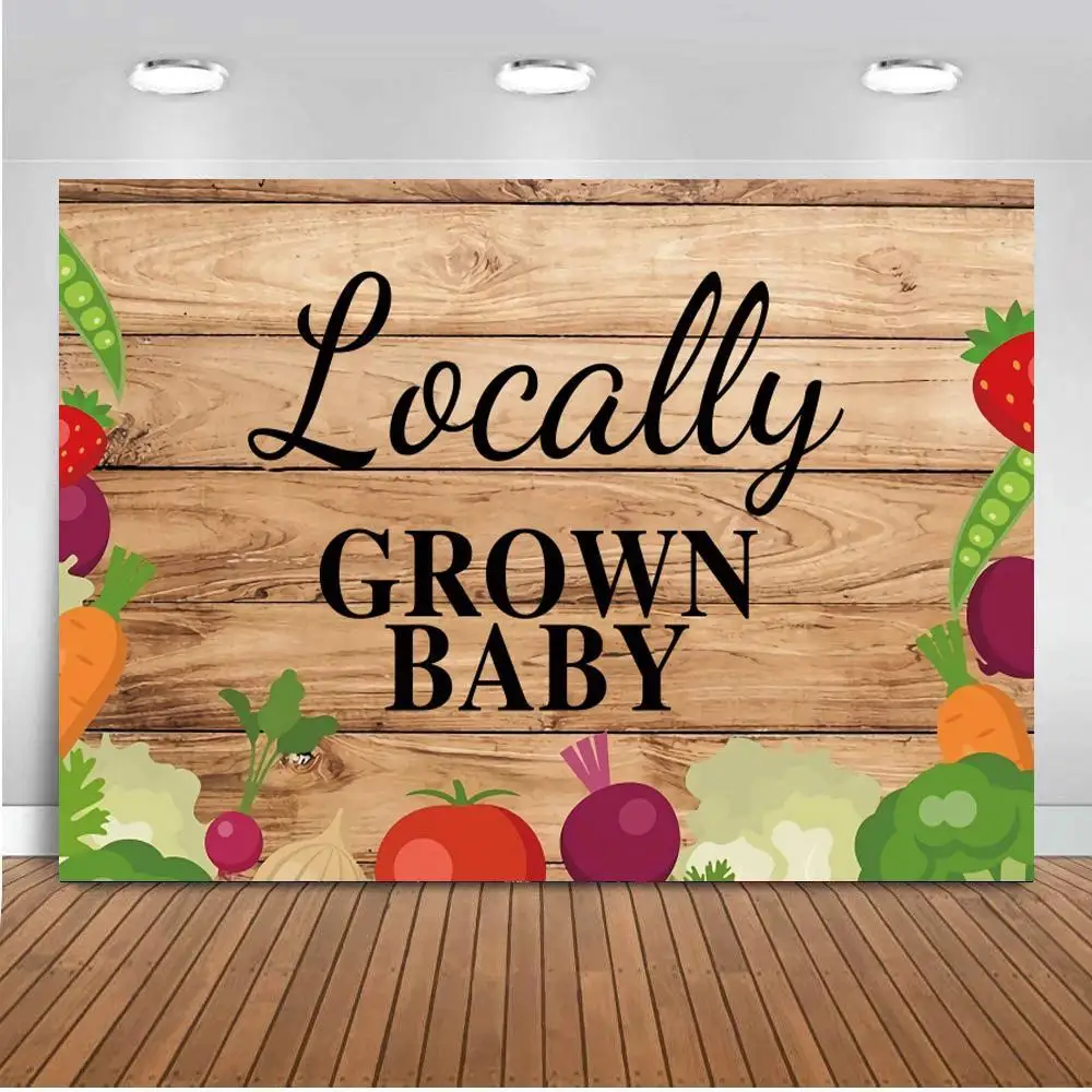 

Newborn Grown Baby Shower Photo Background Vegetables Brown Wooden Board Floor Food Cake Photography Backdrop For Decor