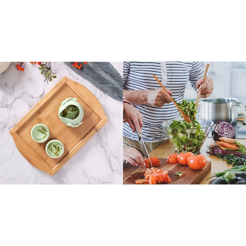 1 шт. сервировочный поднос бамбуковый деревянный с ручками и 8 ложек для