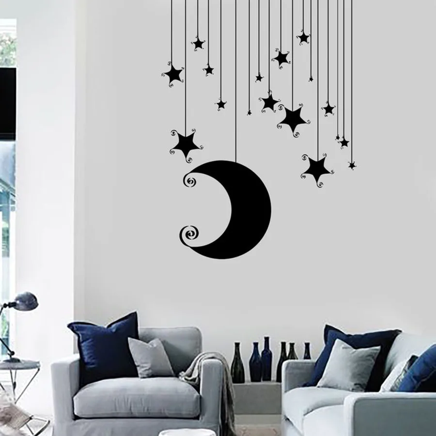 

Stars Moon Wall Decal Romantic Bedroom Cool Kid Room Decor Vinyl Wall Sticker Nursery Mural Art Removable Waterproof Decals S599