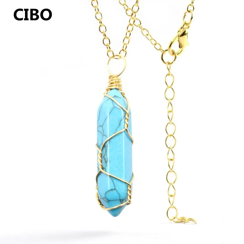 

CIBO Diy Natural Crystal Hexagonal Column Crystal Wire Necklace Hand-wound Natural Stone Bullet Pendant