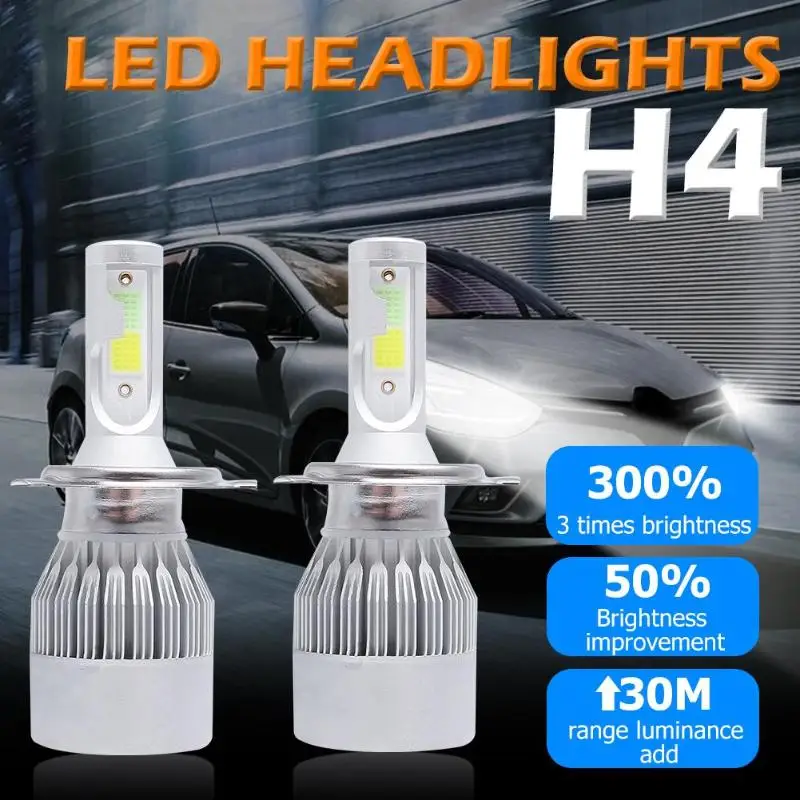 1 пара H4 двухцветные светодиодный лампы для автомобильных фар 8000LM 6000k + 8000k COB