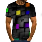 Мужская и женская футболка с 3D принтом, красочная футболка с рисунком кубика Рубика, футболка с круглым вырезом и коротким рукавом, лето 2021