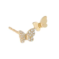original brand korean 925 sterling silver sweet solid pave diamond cz double butterfly stud earring