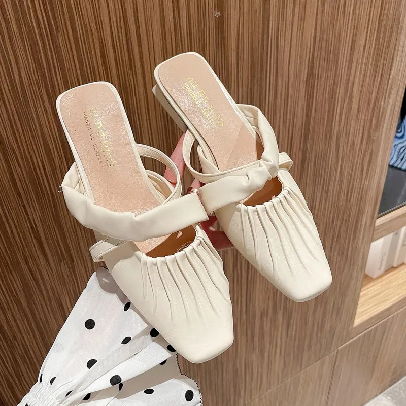 

Square heel Female Shoes Cover Toe PU Ladies' Slippers Luxury Slides Med Block 2021 Designer Fabric Basic Rubber Rome Fashion Ho