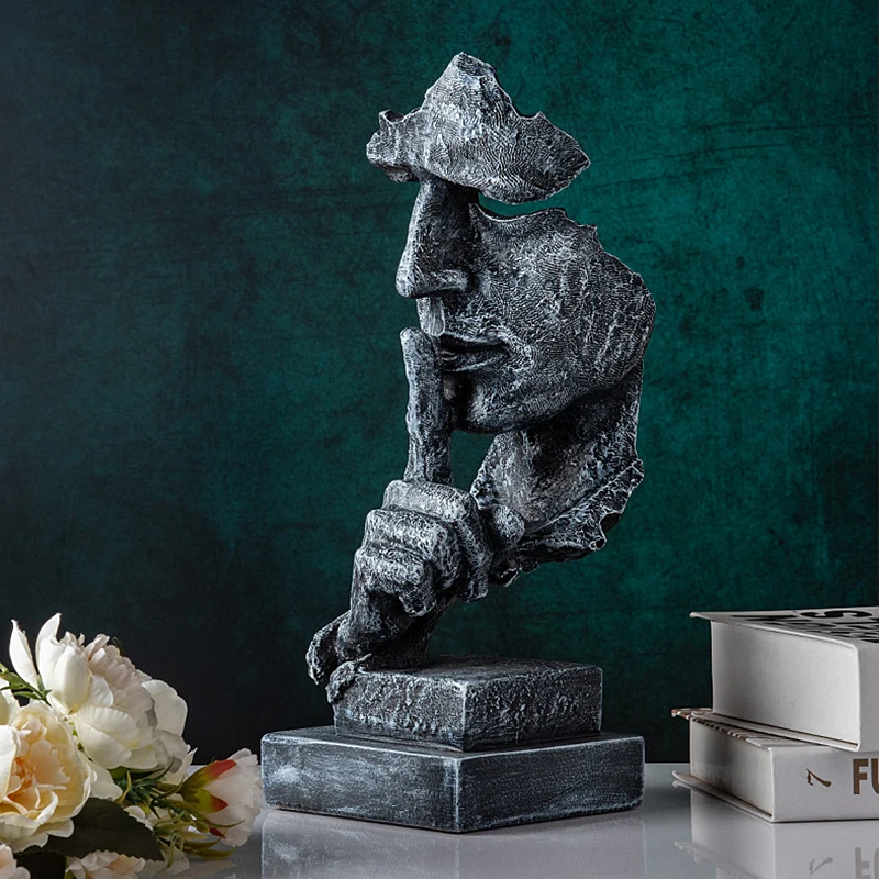 

1PC Nordic Silence Is Gold Statue Resin Sculpture Figurine Office Home Decoration Modern Art Office Desk Ornament Abstract Gifts