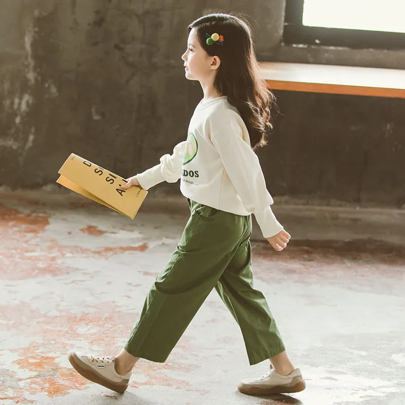 Комплекты для девочек весна 2020 детская одежда зеленые костюмы авокадо свитшоты с