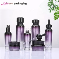 5pcslot high grade purple gradient glass lotion bottle dropper bottles cream jar press pump cosmetic set packaging container