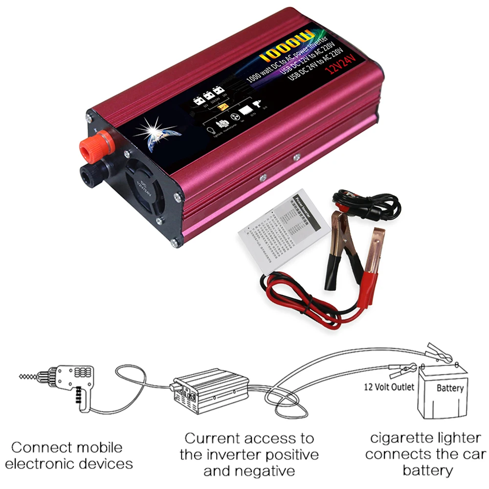 Универсальный автомобильный инвертор мощности со светодиодным индикатором