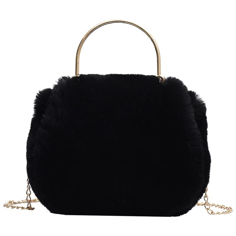 Soft Fluffy Flap Bag Metal Handle Plush Tote Bags For Women 2021 Furry Luxury Designer Handbag Chain Fur Shoulder Bags Small Sac