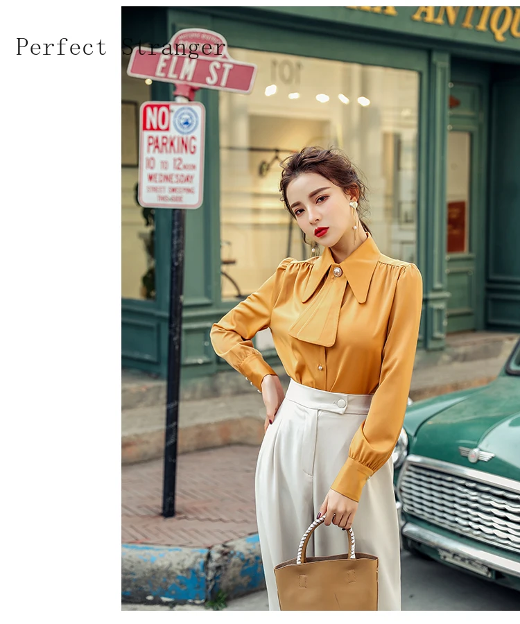 Весна-Осень 2020 новое поступление с отложным воротником и бантом элегантная