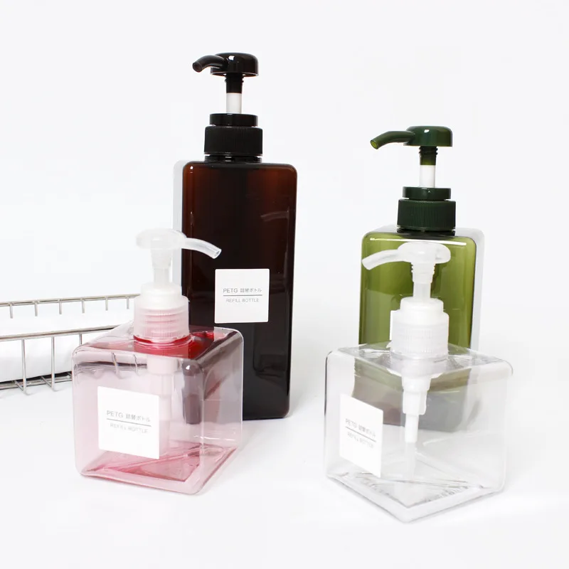 

450ml PETG Press Square Lotion Bottle Shower Gel Shampoo Refillable Bottles Travel Sub-Bottle