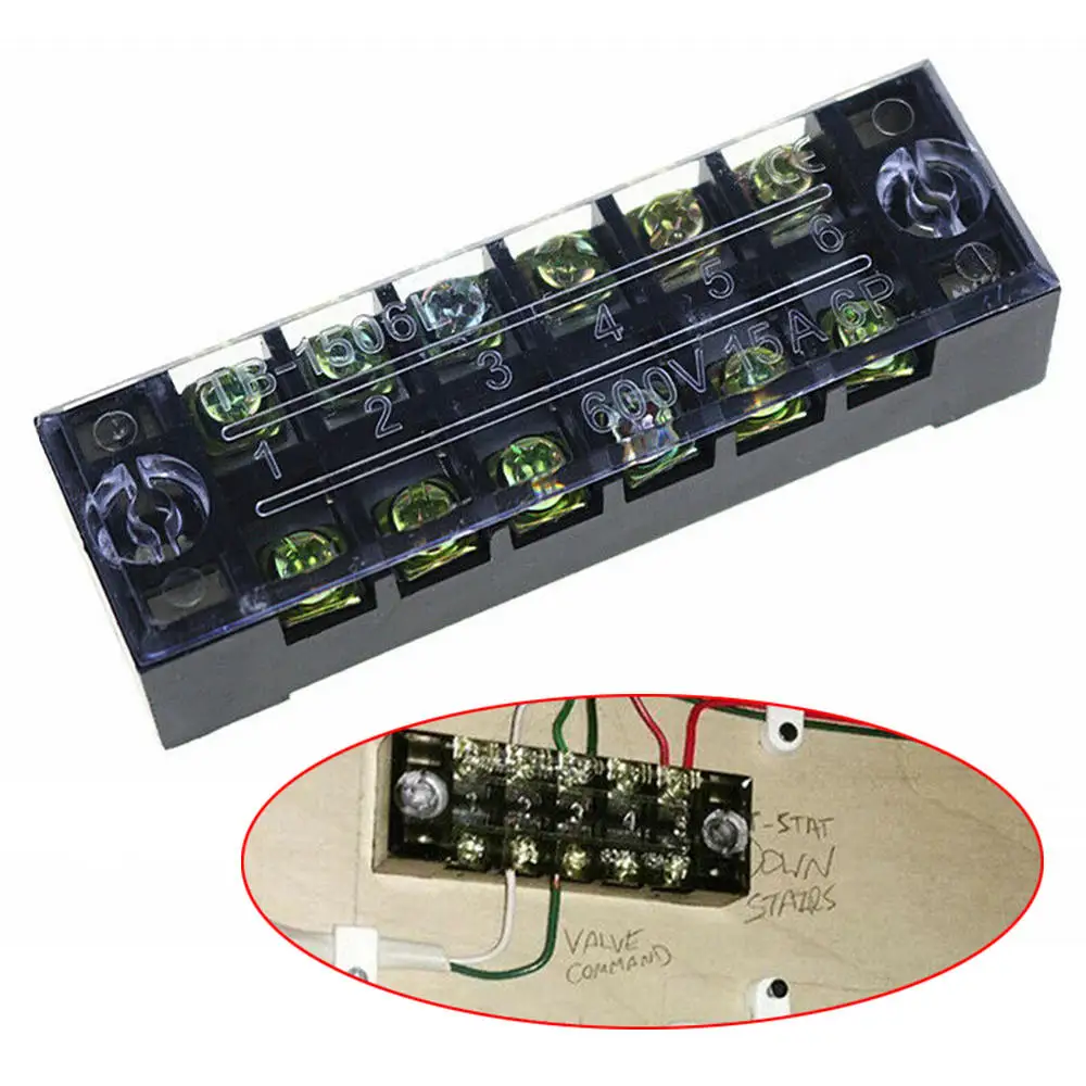 

15PCS 6Points Auto Marine Power Distribution Bus Bar Terminal Block Set 600V 15A Connecting Strip Copper Terminal Block