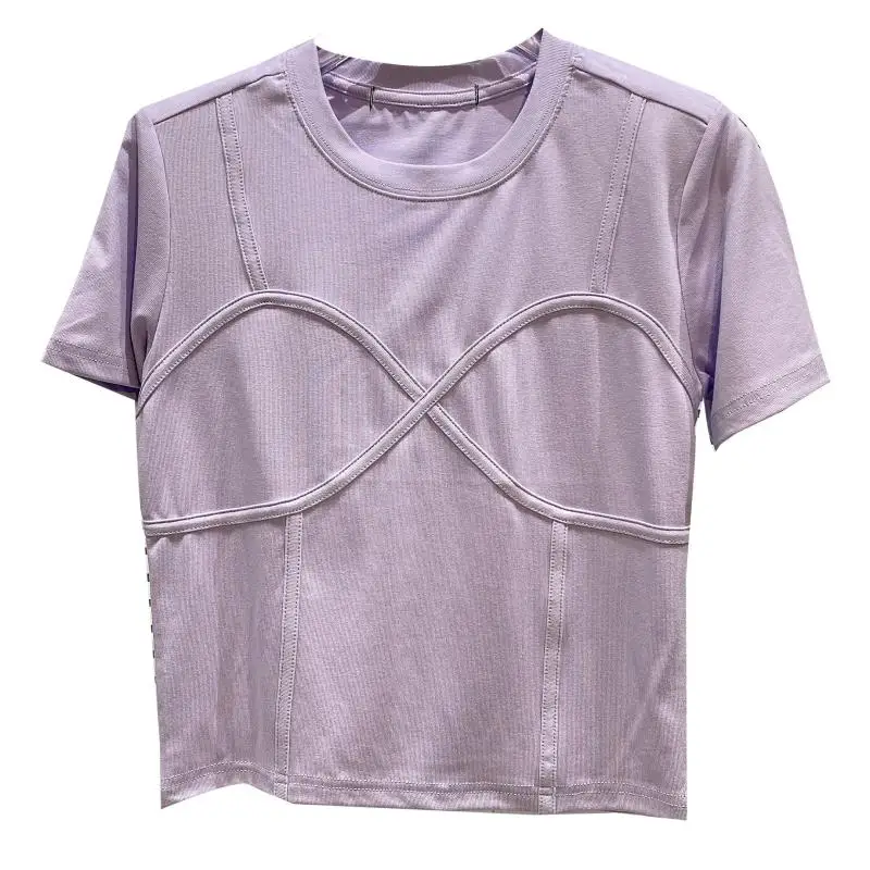 

2021 Summer Women Crop Tops Fashion Candy Color Three Dimensional Cutting Slim Short Sleeve T-shirt