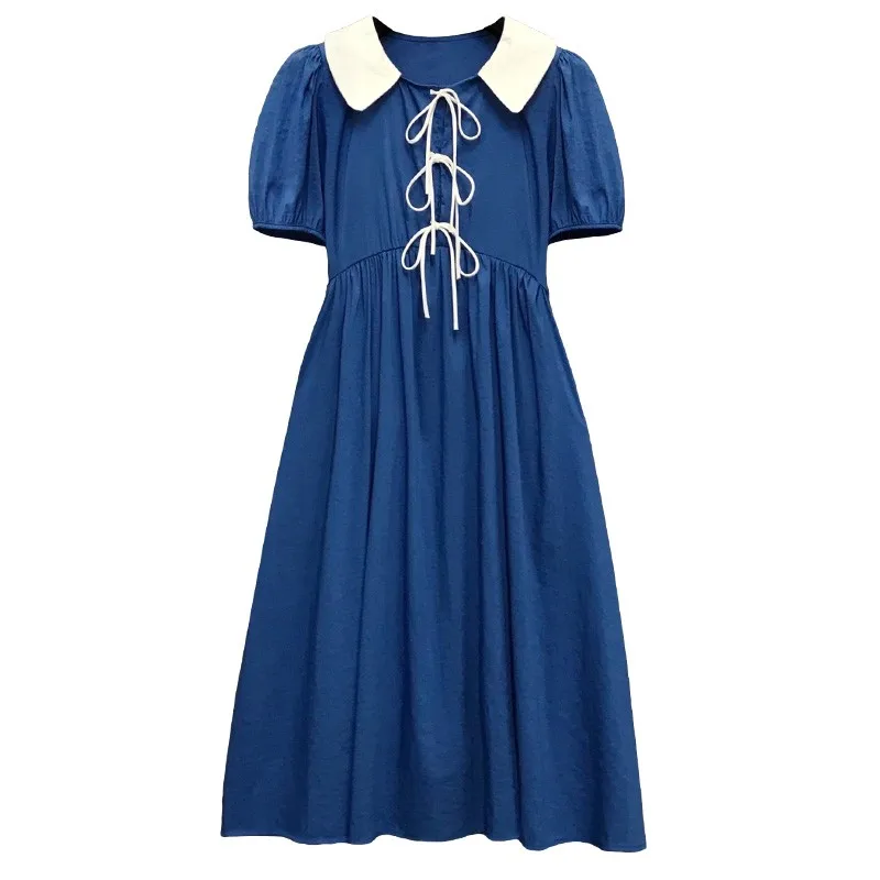 

Summer Sashes Trendy Ukraine Pastel Retro Casual Vacation Vestidos A-line Slim Waist Korean Plus Size Party Dress Women