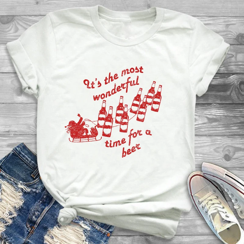 

2021 Women Cartoon New Year Deer Graphic Tee Shirt Tees T-shirts Cute Funny Print Merry Christmas Womens Top T Shirt T-Shirt