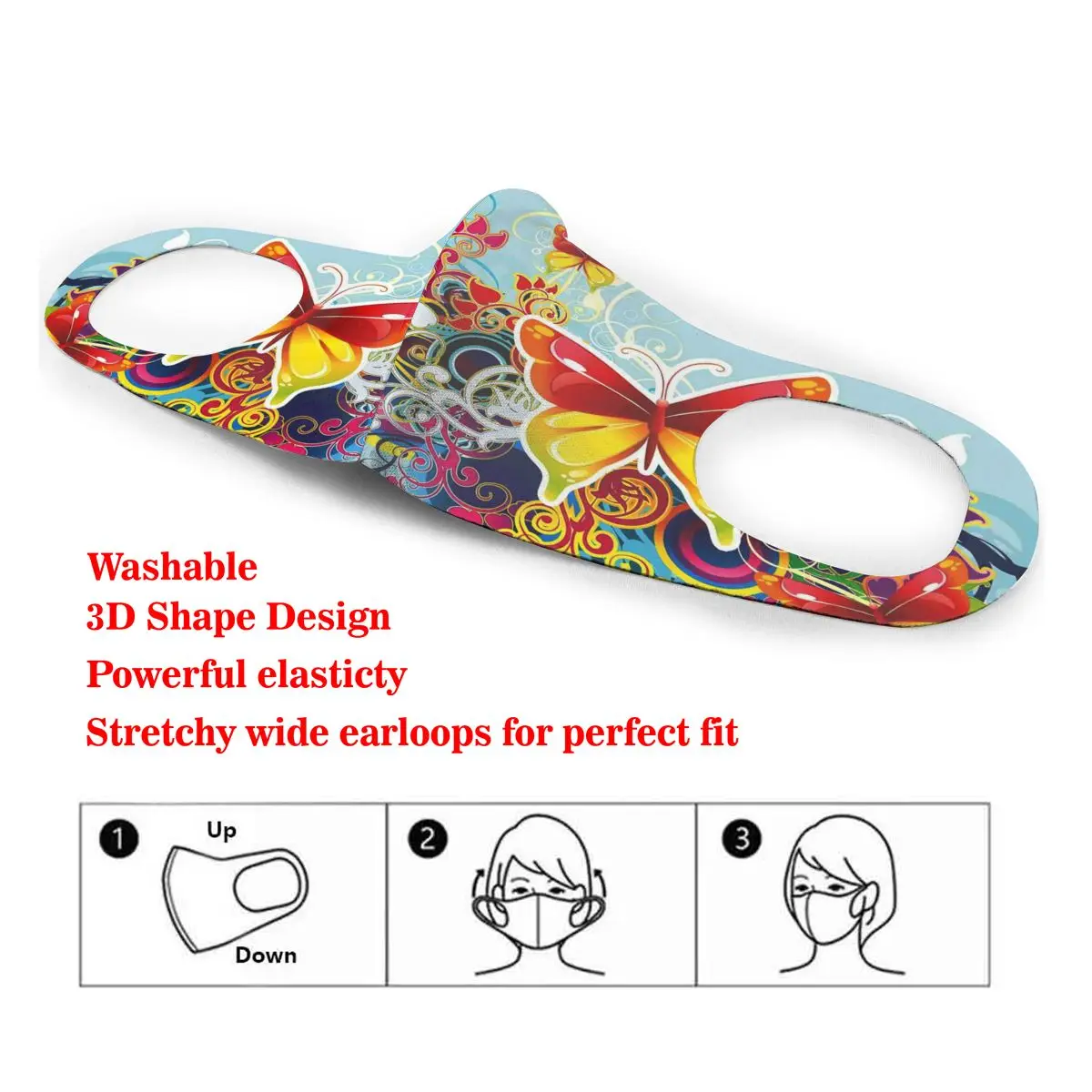 

Washable Earloop Mask 3D Colorful Fly Butterflies Cycling Anti Dust Mouth Face Care Respirator for Summer