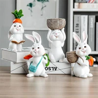 resin cute rabbit figurine model desktop decoration four piece abstract cartoon animal rabbit crafts birthday gift home decor