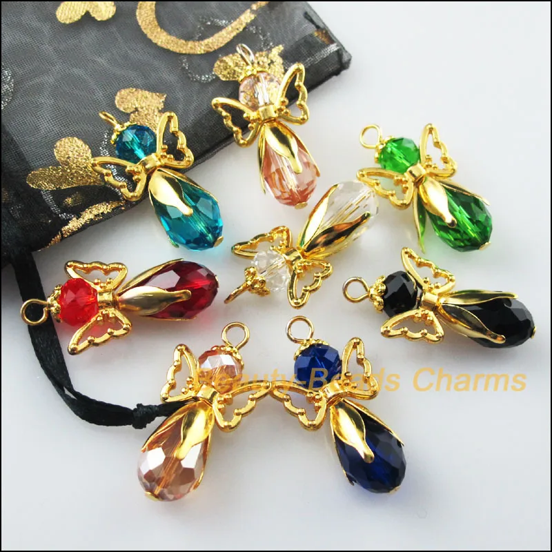 8 новые шармы смешанные хрустальные подвески в виде ангелов Крылья Золотого