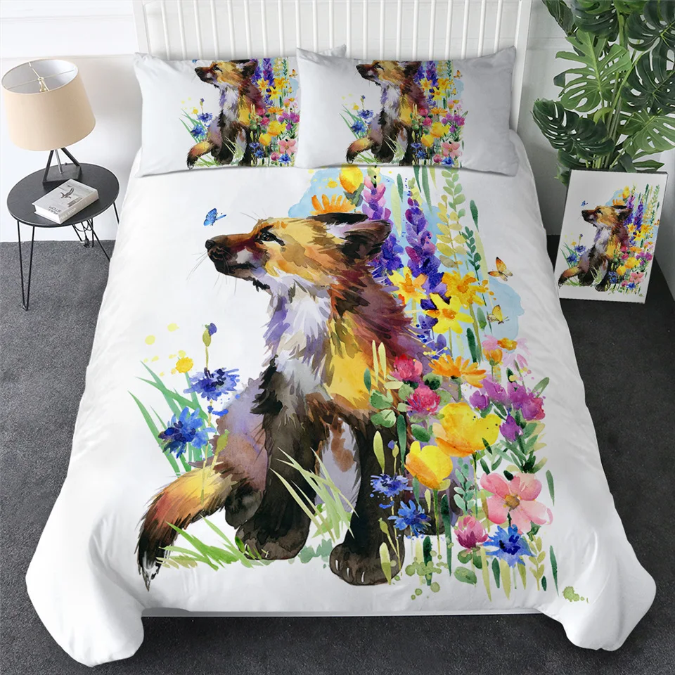 BeddingOutlet постельное белье Fox комплект 3D печати пододеяльник диких животных домашний текстиль из 3 предметов Племенной покрывало цветочный покрывало Прямая поставка