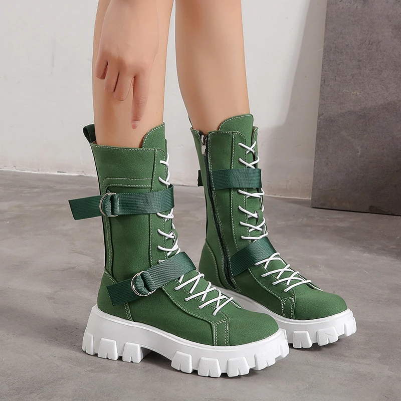 

Women's Shoes 2021 New Spring Style Platform Comfortable Boots Zipper Casual Mid-Calf Round Toe Flat with Boots Femmes Bottes