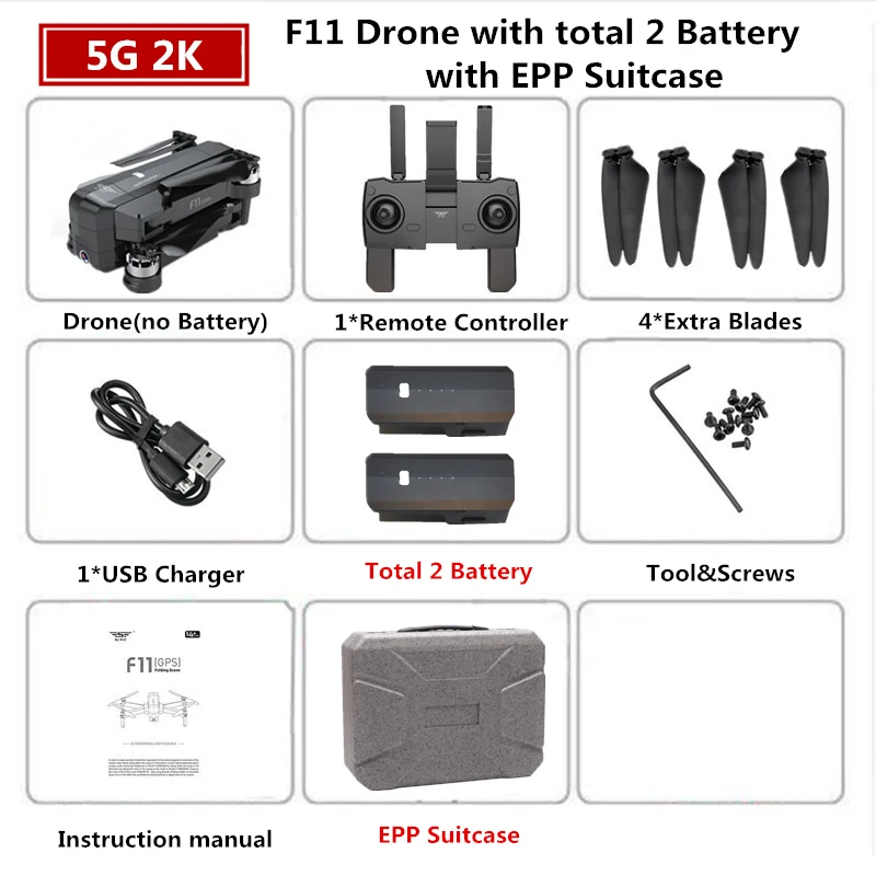 2K 2B EPP Box SJRC F11 Pro gps Дрон с Wifi FPV 2 K/1080 P камера бесщеточный Квадрокоптер 28 минут время полета Квадрокоптер Дрон VS X9 X6 B4W - Цвет: 2K 2B EPP Box