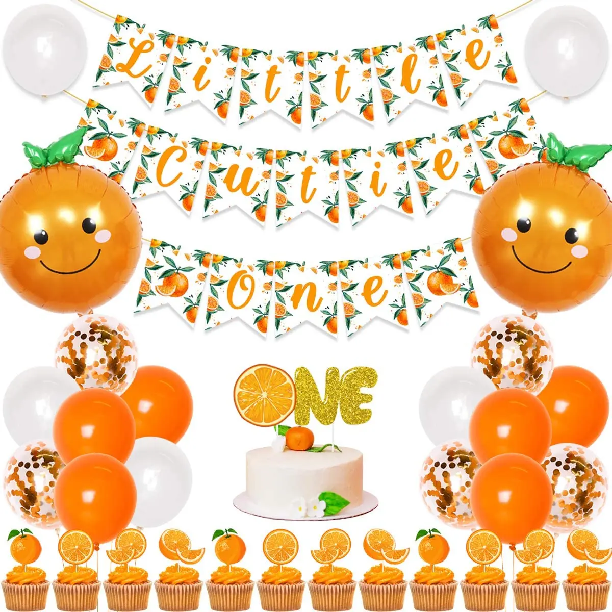 

Baby Shower Party Decorations Little Cutie Banner Orange Cupcake Toppers Balloons for Tangerine Theme Birthday Party Supplies