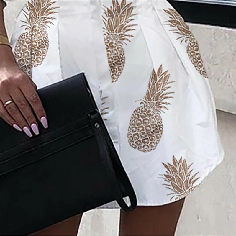 Женское платье-рубашка с длинным рукавом принтом ананасов | Женская одежда