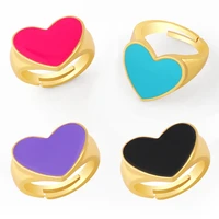 2021 new korean trendy vintage layer dripping oil enamel color contrast heart metal rings for women couple jewelry hz