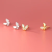 925 sterling silver lovely romantic inlaid zircon butterfly stud earrings for women fashion korean teen wedding jewelry